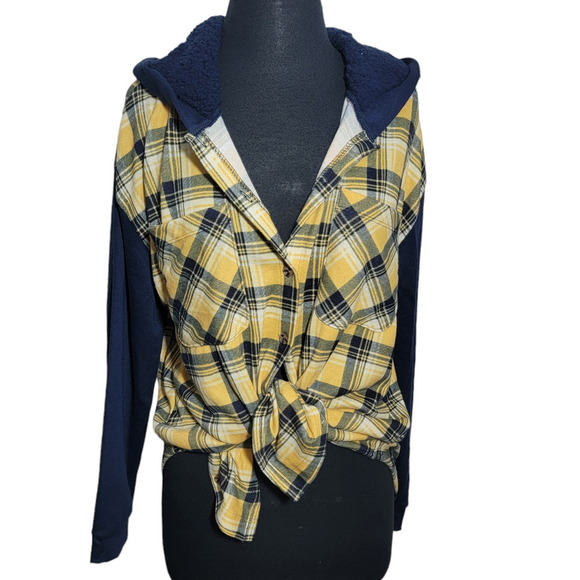 Mik Mesh Faux Sherpa Plaid Hoodie Shirt sz XL - Picture 2 of 9